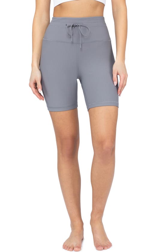 Yogalicious High Rise Interlink Ribbed Bike Shorts In Night Owl