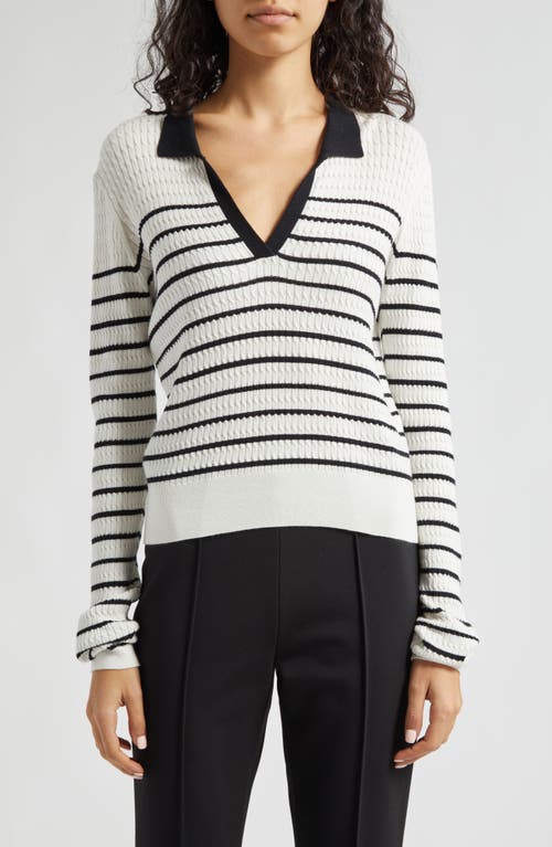 Shop Atm Anthony Thomas Melillo Stripe Cable Stitch Sweater In Chalk/black