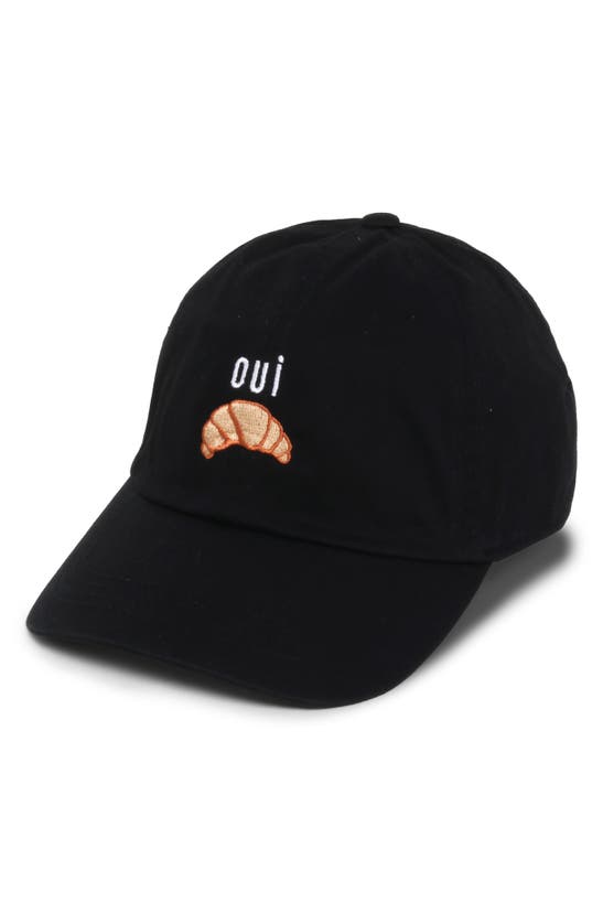 Shop David & Young Oui Croissant Embroidered Cotton Baseball Cap In Black