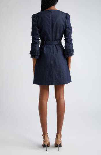 Cinq à Sept Lace Allegra Belted Long Sleeve Denim Minidress