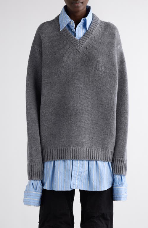 Balenciaga Oversize Layered Distressed Wool V-neck Sweater In 1240 Grey