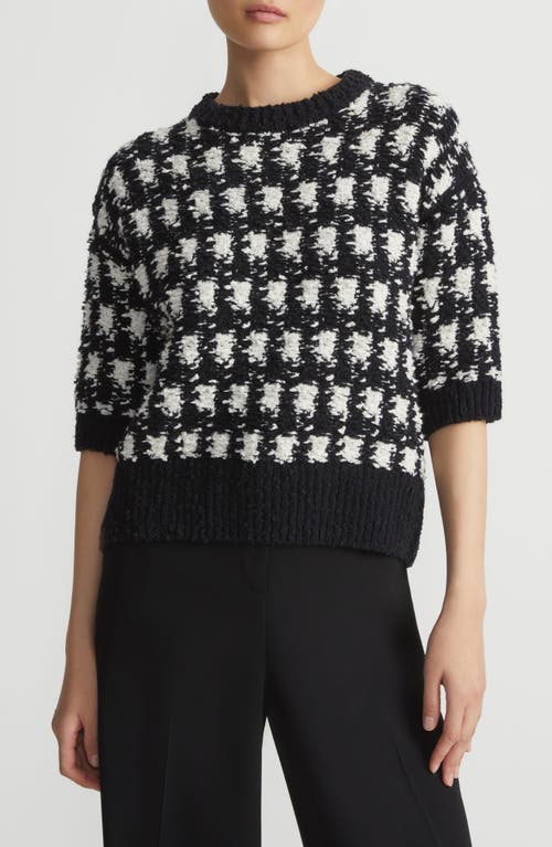 Lafayette 148 New York Houndstooth Jacquard Short Sleeve Cotton Blend Sweater in Black/Cloud 