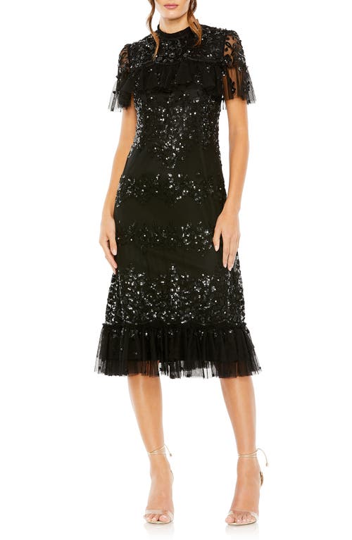 Mac Duggal Sequin Ruffle Mesh Dress Black at Nordstrom,