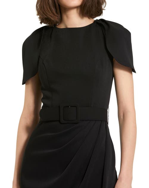 Mac Duggal Crepe High Neck Midi Tulip Dress With Belt In Black