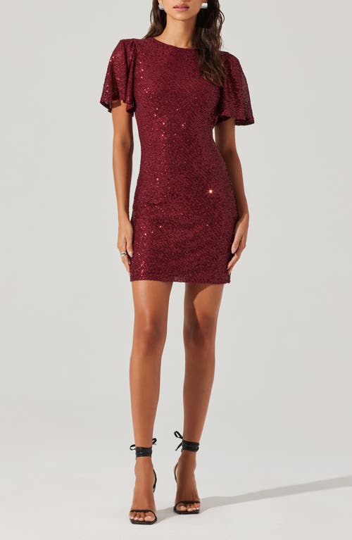 Shop Astr The Label Sequin Flutter Sleeve Minidress In Wine