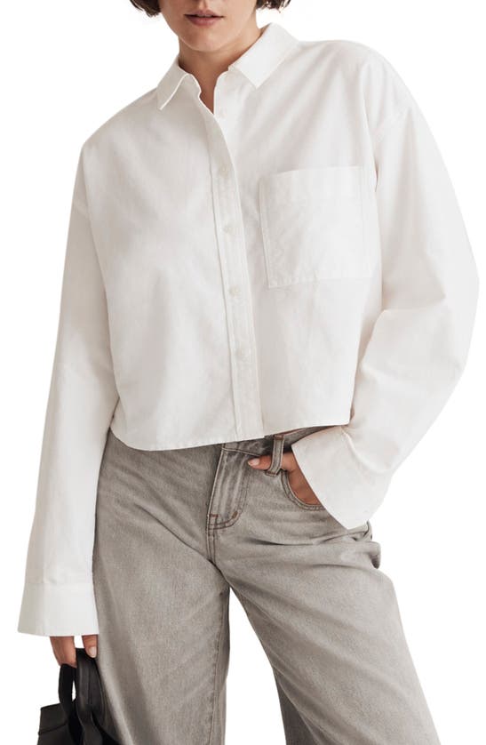 Shop Madewell The Signature Oxford Crop Shirt In Eyelet White