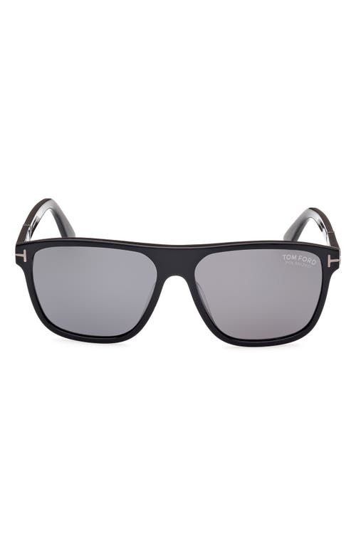 Shop Tom Ford Frances 58mm Polarized Square Sunglasses In Shiny Black Grey/smoke