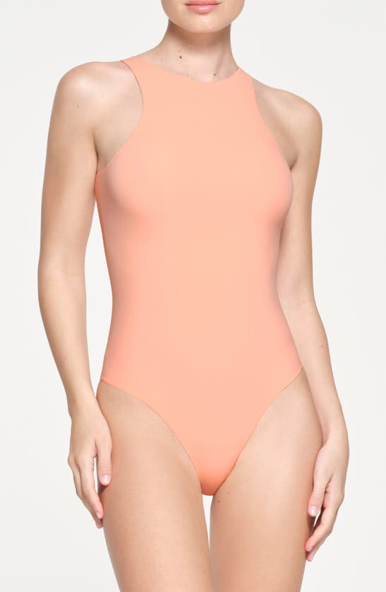 Shop Skims Fits Everybody High Neck Bodysuit In Faded Nectar