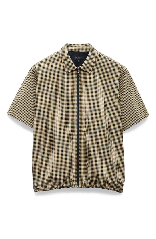 Shop Rag & Bone Noah Gingham Short Sleeve Nylon Zip-up Shirt In Navy/ginger
