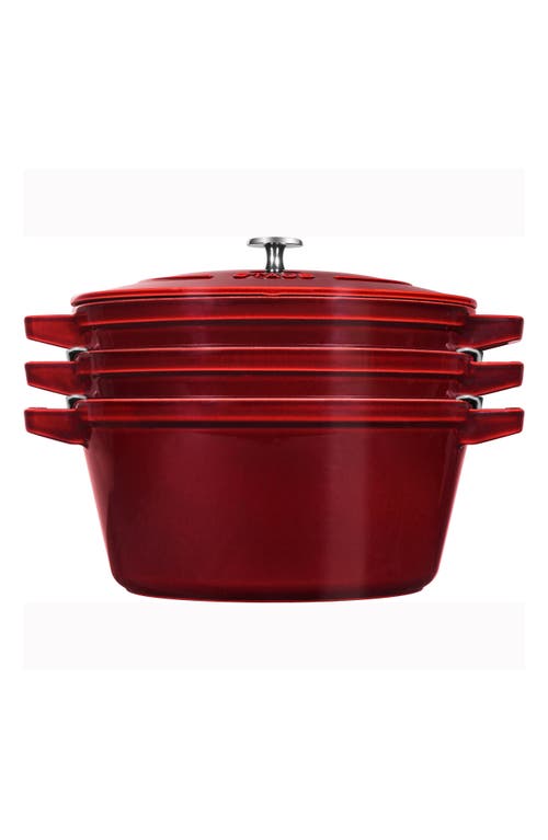 Staub 4-Piece Stackable Enameled Cast Iron Cookware Set in Grenadine 