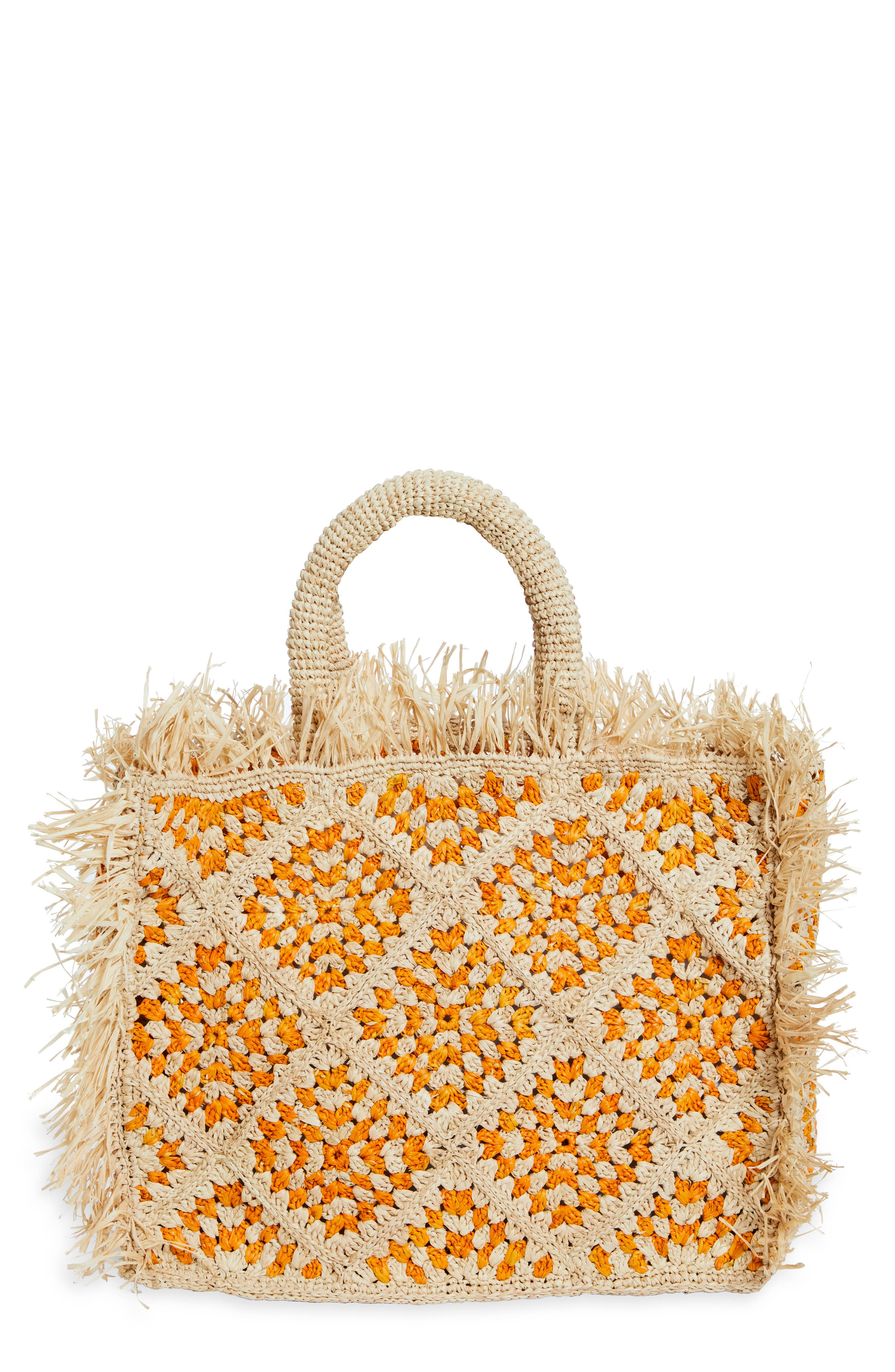 EILAF Najoom Crochet Raffia Tote in Orange 