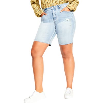 Plus Size City Chic Slim Denim Boyfriend Shorts, Blue