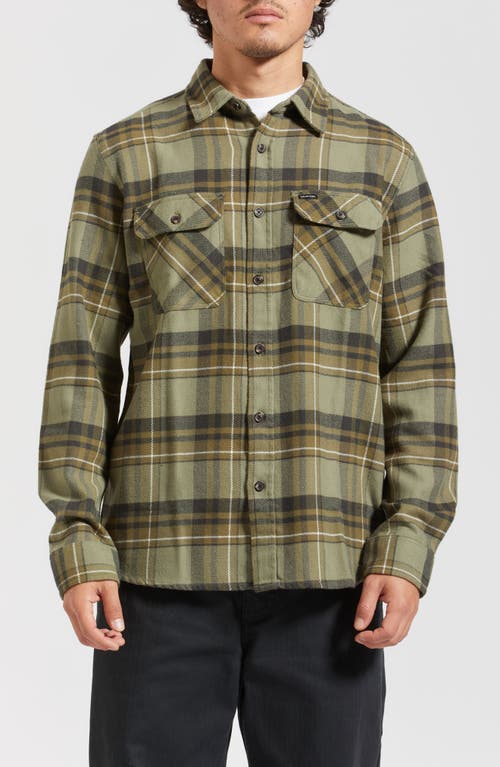 Brixton Bowery Standard Fit Plaid Flannel Button-Up Shirt in Vetiver/Laurel Wreath/Washed 