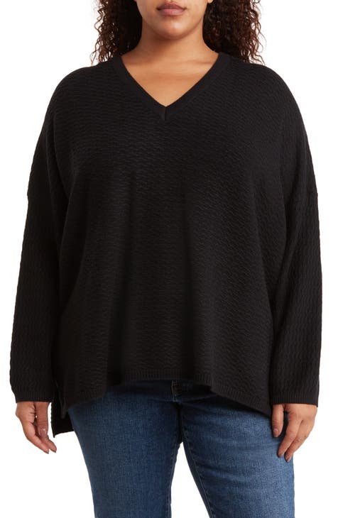 Boxy V-Neck Pullover Sweater (Plus)