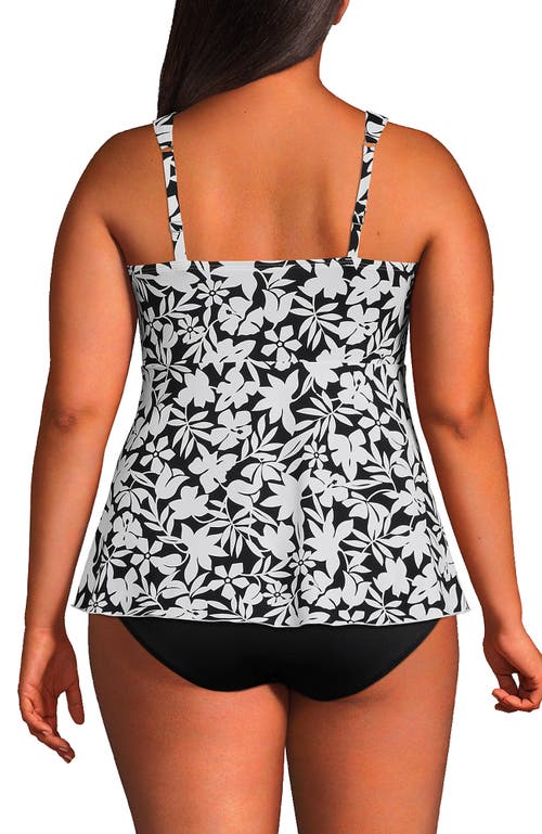 Shop Lands' End Plus Size Flutter Scoop Neck Tankini Top In Black Havana Floral