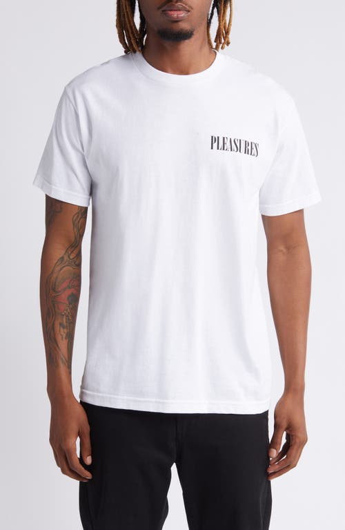 PLEASURES Vertical Logo Cotton Graphic T-Shirt White at Nordstrom,