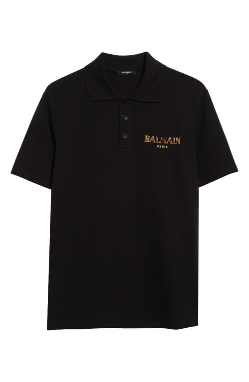 Shop Balmain Logo Embroidered Cotton Piqué Polo In Eah Black/multico