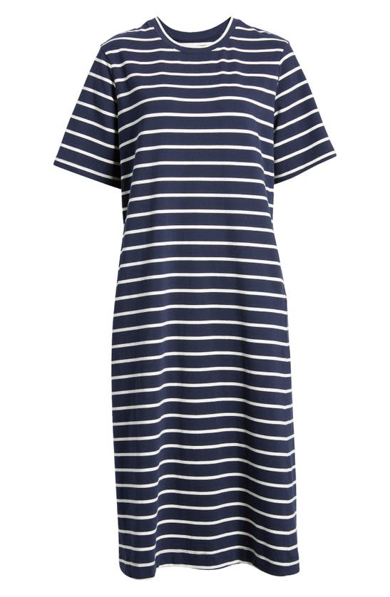 Shop Nordstrom Stretch Cotton Midi T-shirt Dress In Navy Blazer- Ivory Stripe