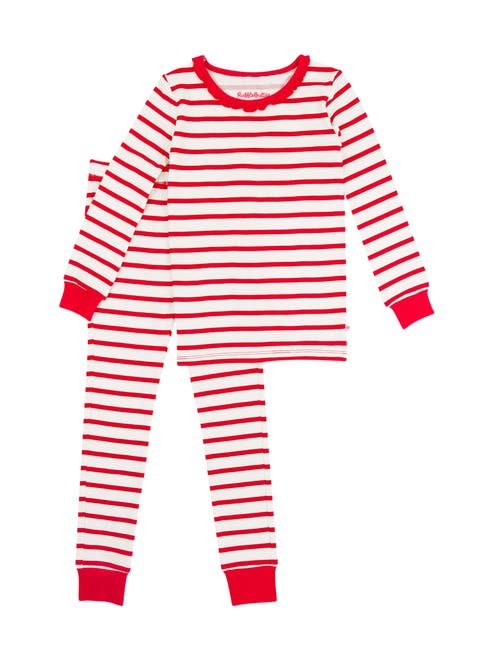 Rufflebutts Modal Blend Toddler Girls Ruffle Long Sleeve Pajama Set In Red & White Stripe