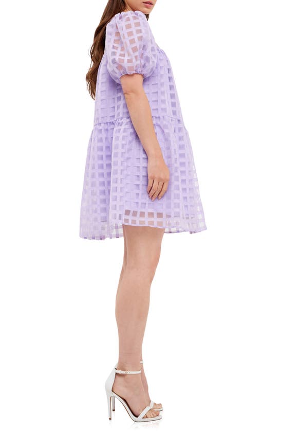 ENGLISH FACTORY ENGLISH FACTORY GRIDDED PUFF SLEEVE DRESS 