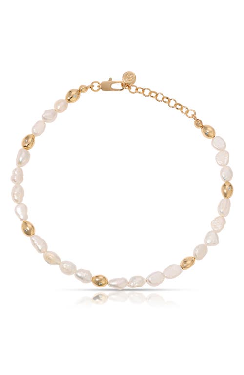 Shop Ettika Beaded Freshwater Pearl Anklet In Gold