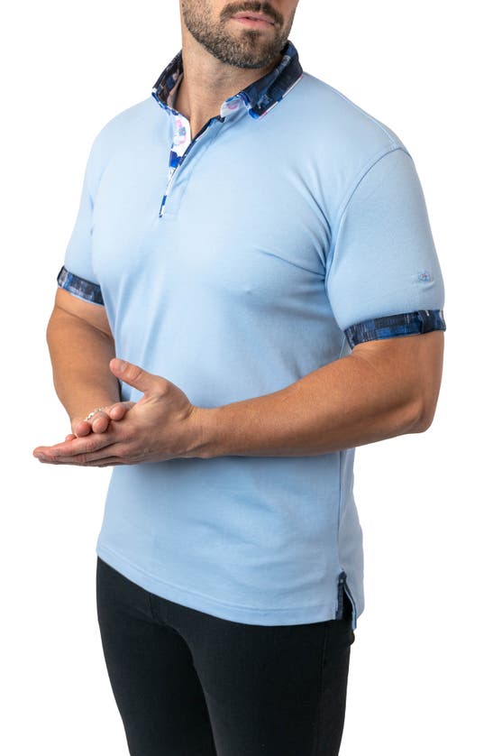 Shop Maceoo Mozartsolid Blue Button Down Piqué Polo