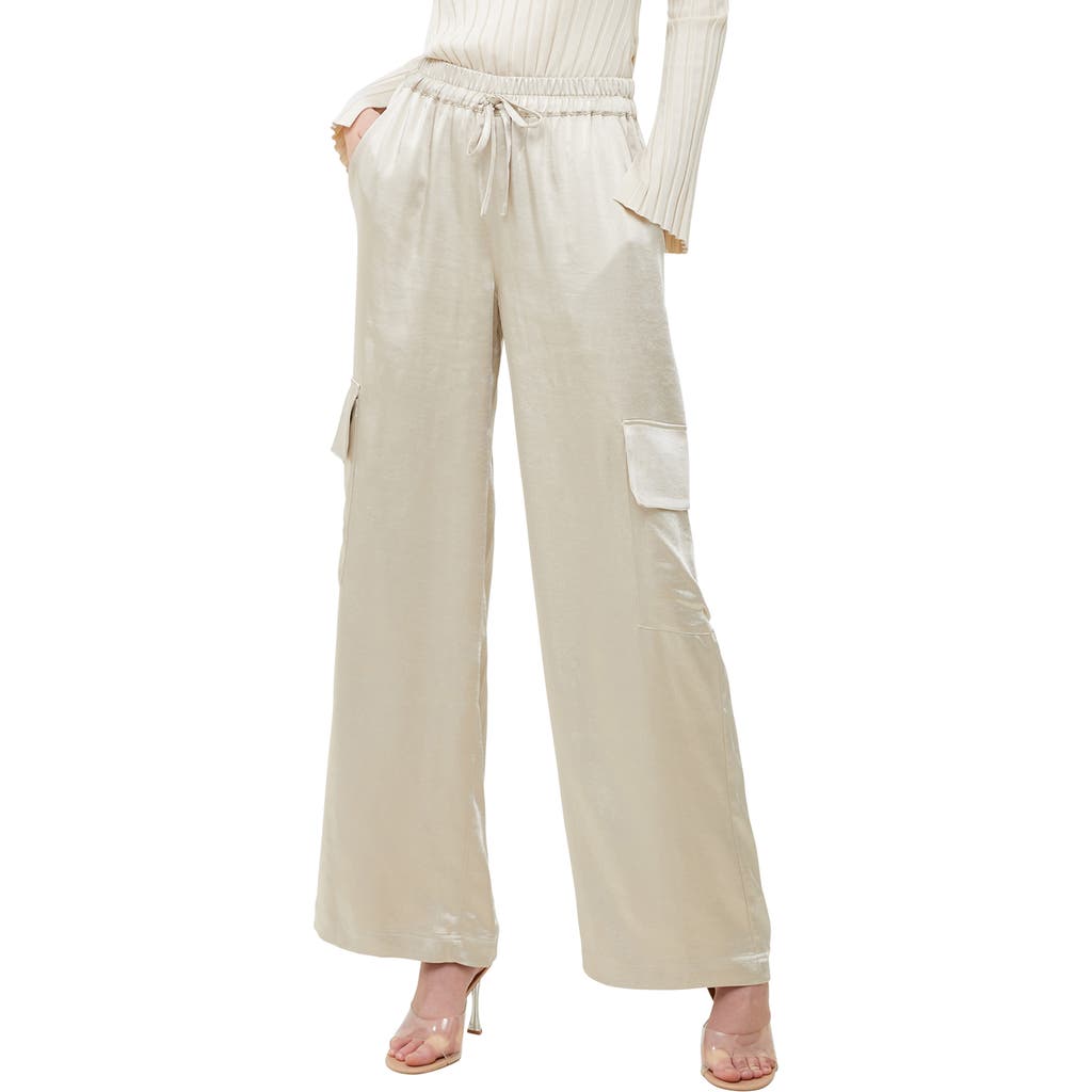 French Connection Chloetta Satin Cargo Pants In Silver Lining/beige