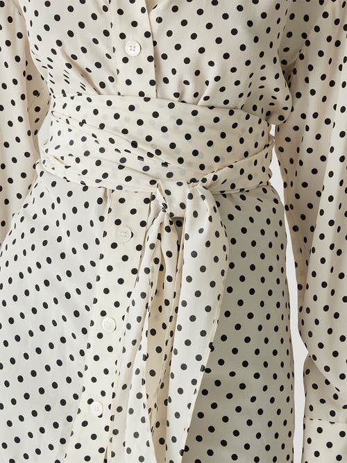 Shop Rebecca Taylor Polka Dot Silky Wrap Shirt In Snow Combo