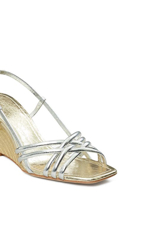 Shop Tory Burch Metallic Wedge Espadrille Sandal In Shiny Silver/spark Gold