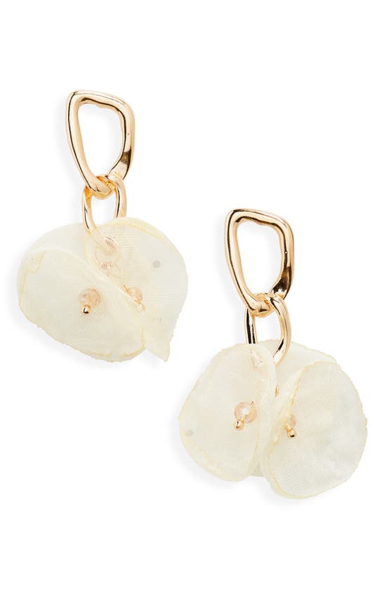 Tasha Fabric Flower Drop Earrings In White