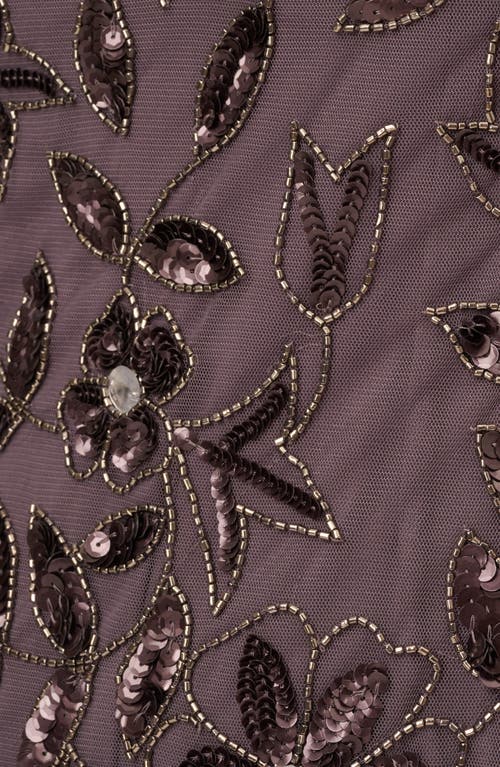 Adrianna Papell Floral Embroidered Beaded Trumpet Gown In Moonscape