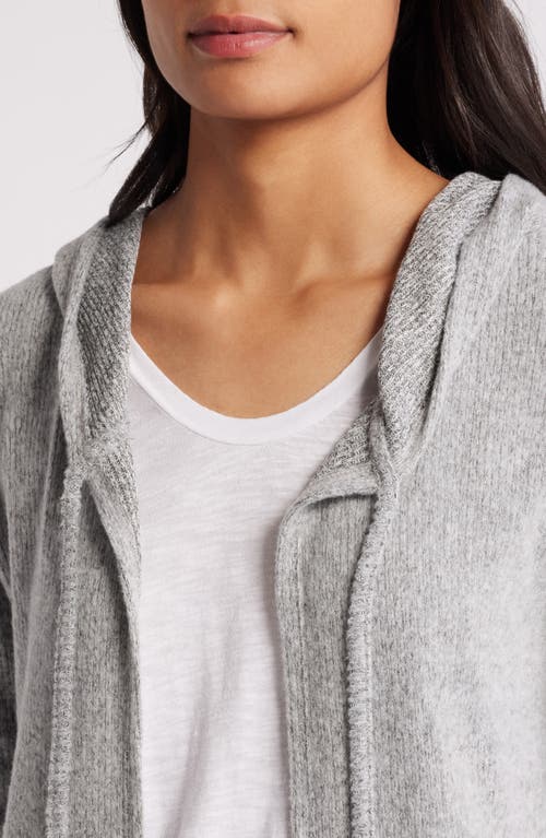 Shop Loveappella Hooded Rib Cardigan In Heather Gray