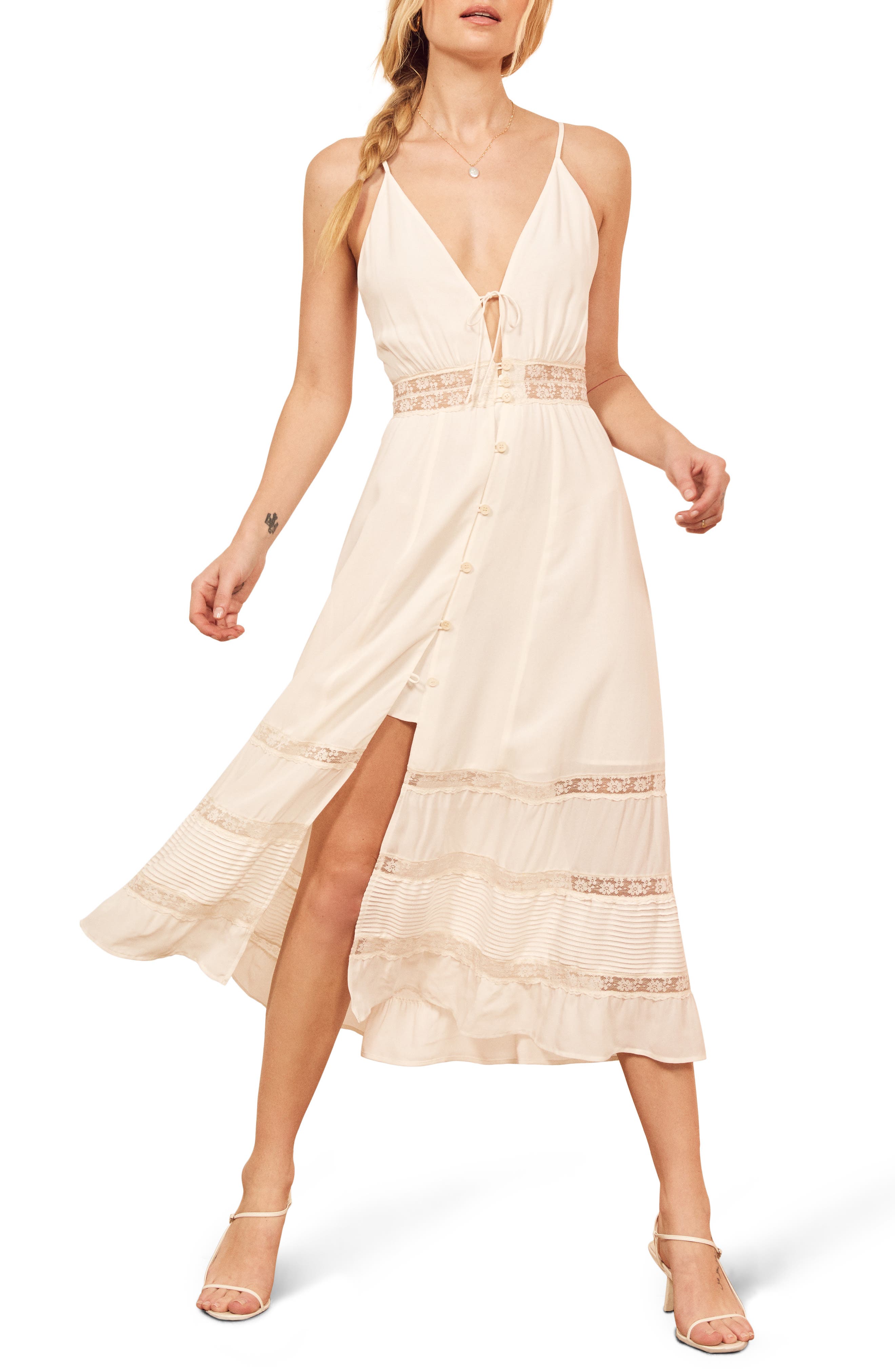 Reformation Shelley Sleeveless Lace Midi Dress, White