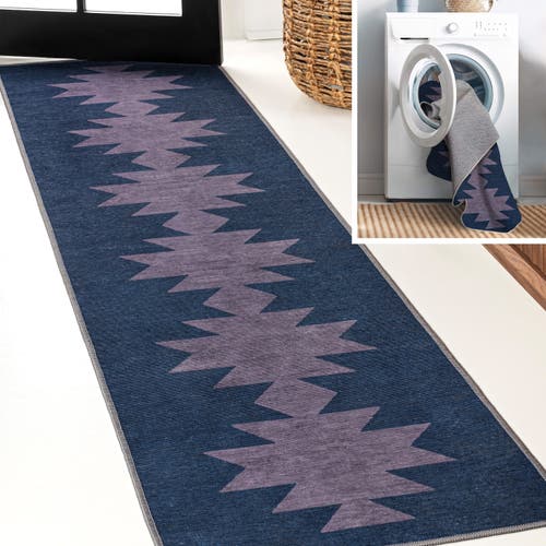 Shop Jonathan Y Chayton Minimalist Geometric Machine-washable Area Rug In Navy/purple