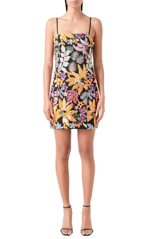 Endless Rose Sequin Floral Sheath Minidress in Black Multi at Nordstrom, Size Large