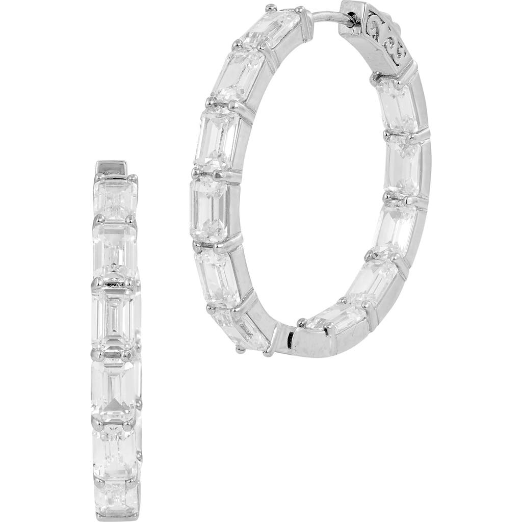 Savvy Cie Jewels Emerald Cut Cubic Zirconia Inside Out Hoop Earrings In White