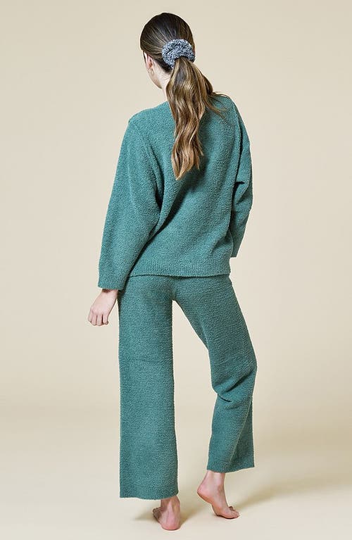 Softies Solid Marshmallow Reverse Seam Crew Neck Lounge Set With Bracelet Sleeve In Dusty Green
