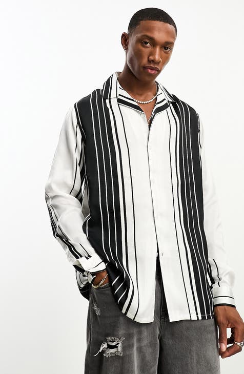 Relaxed Fit Stripe Satin Bowling Shirt