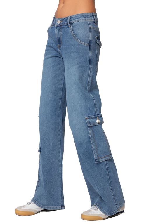 Shop Edikted Lunar Low Rise Cargo Jeans In Blue-washed