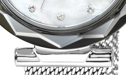 PORSAMO BLEU PORSAMO BLEU HAZEL WHITE TOPAZ MOTHER OF PEARL DIAL 3-HAND QUARTZ MESH STRAP WATCH, 33MM 