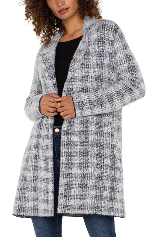 Liverpool Long Open Front Jacket In Grey/white Plaid