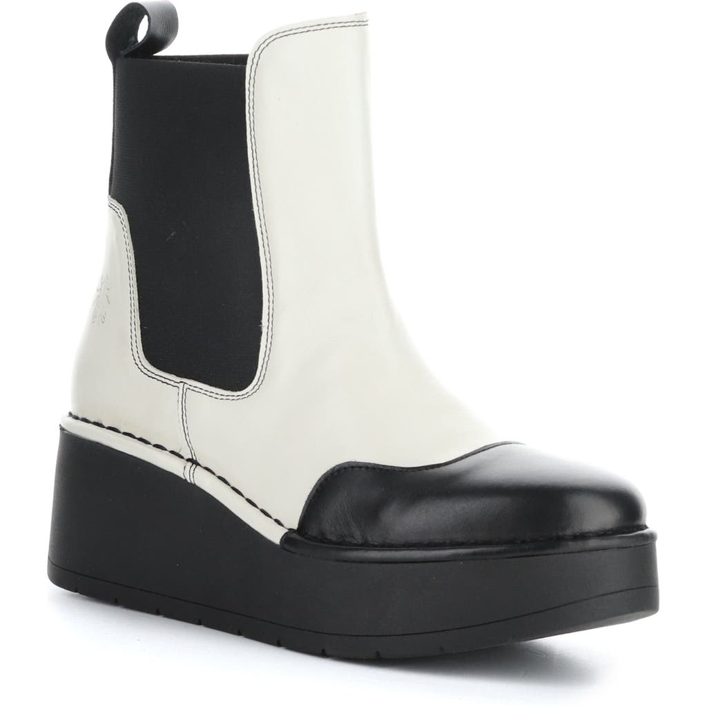 Fly London Hary Platform Wedge Chelsea Boot In 002 Black/off White