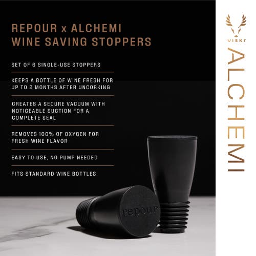Viski Alchemi Repour Wine Saving Bottle Stoppers In Black