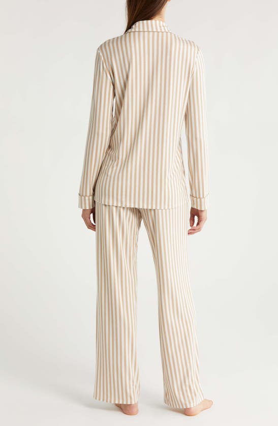 Shop Nordstrom Moonlight Eco Knit Pajamas In Beige Hummus Skinny Stripe