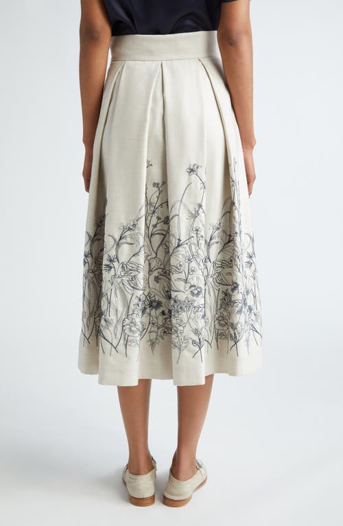 Shop Eleventy Floral Embroidered Pleated Midi Skirt In Ivory