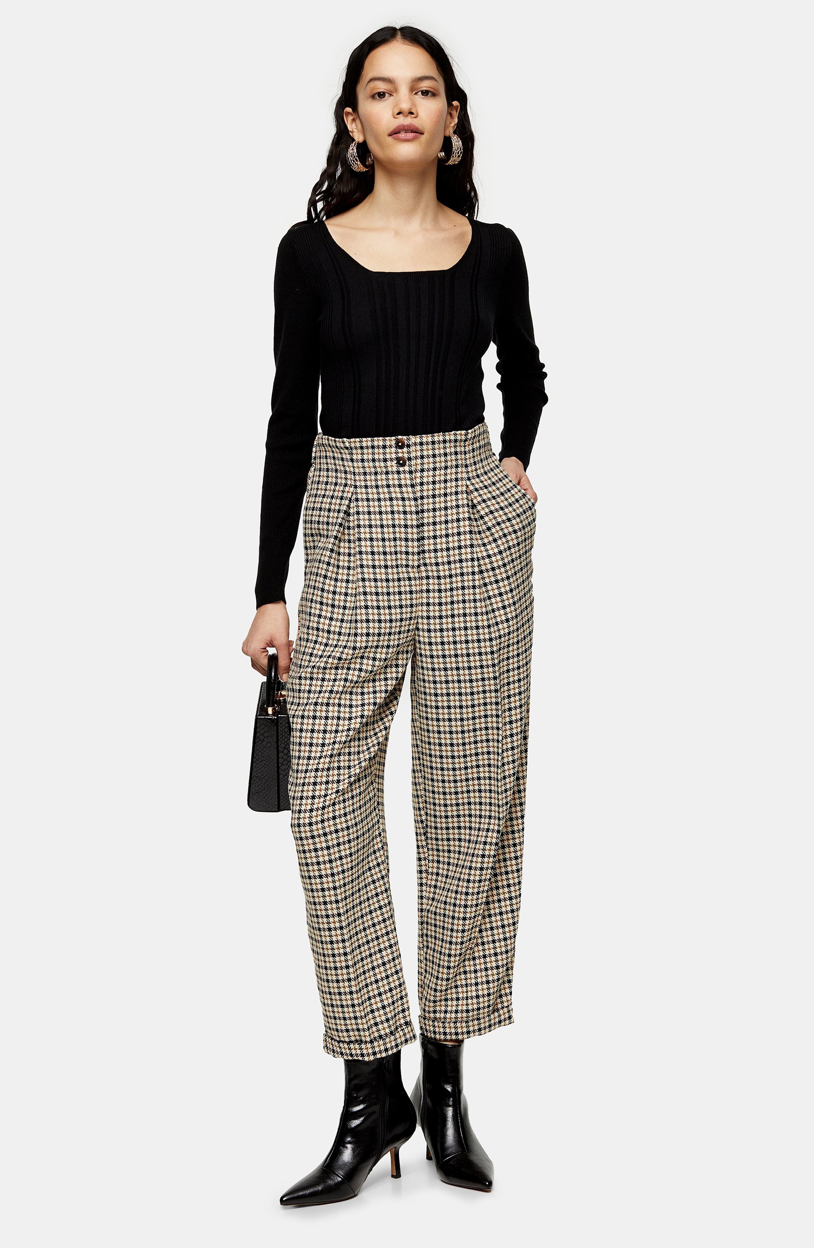 TOPSHOP | Houndstooth Check High Waist Ovoid Trousers | Nordstrom Rack