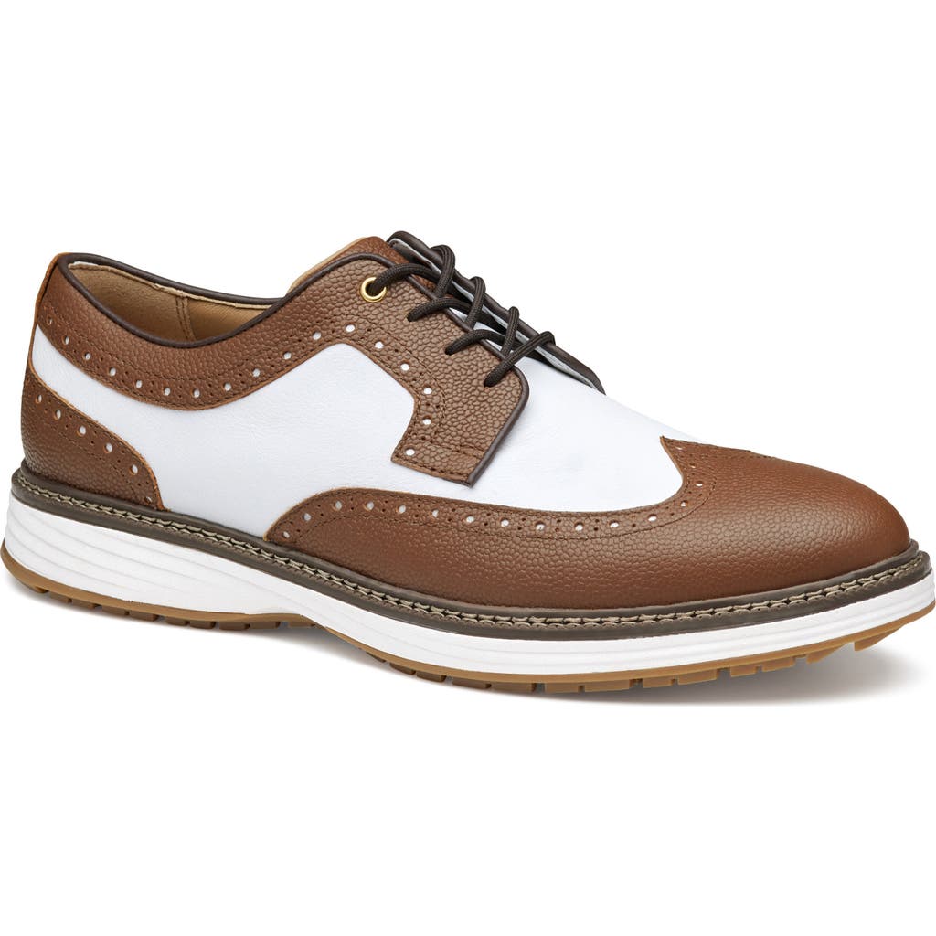 Johnston & Murphy Upton GL3 Luxe Hybrid Waterproof Golf Shoe in Tan/White Wp Scotch Grain