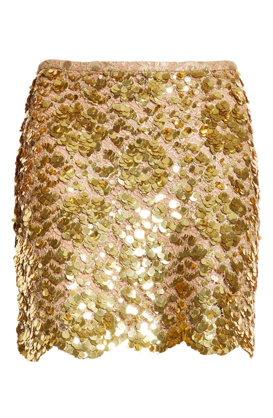 Shop Michael Kors Paillette Embellished Lace Mini Skirt In Gold