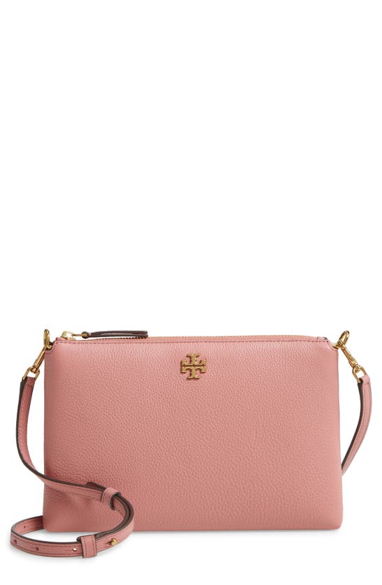 Shop Tory Burch Mercer Pebbled Zip Crossbody Bag In Pink Magnolia