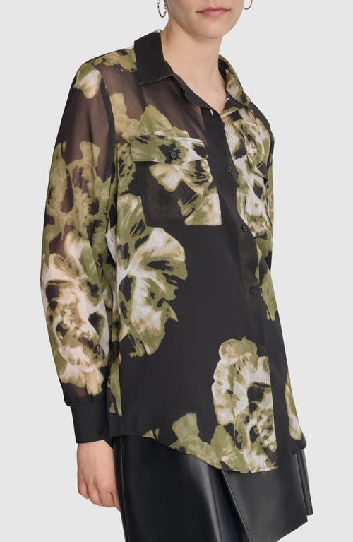 Shop Dkny Floral Print Long Sleeve Chiffon Shirt In Photo Floral